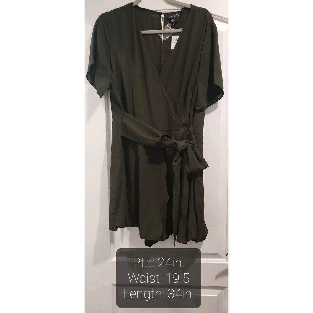 City Chic Size M (18) Short Sleeve Tie Waist Shorts Romper Color Military NWT
